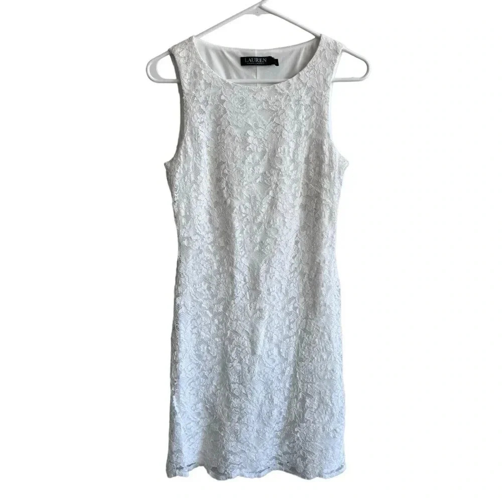 Lauren Ralph Lauren White Lace Sleeveless Mini Dress Womens Size 8